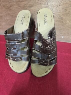 Ladies Vintage Mudd Wedge Heel Strappy Mules 10